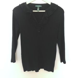 Ralph Lauren Ribbed Ruffle Top